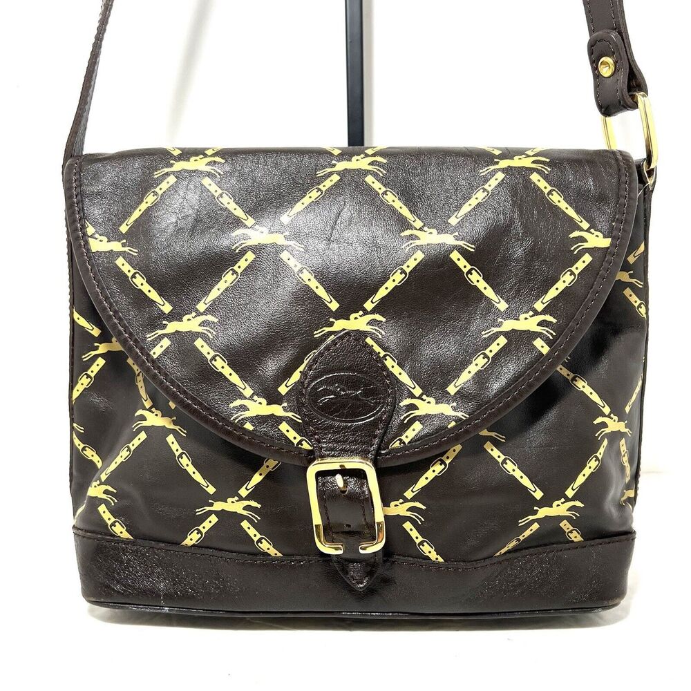 Vintage 70s Longchamp Monogram Crossbody Bag Brown Mint Condition
